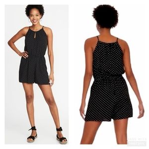 Ditzy floral halter romper w/ tie waist + keyhole